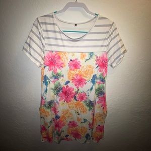 Floral Dress with Striped Top